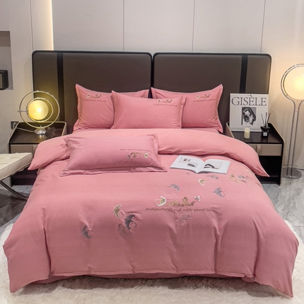 云锦2023新款全棉磨毛绣花四件套系列 悦动粉色