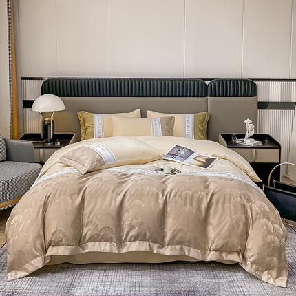 91家纺网 家纺一手货源 找家纺 棠颂家纺 2025新款支双股天竺棉提花刺绣四件套--工艺款（礼盒包装） 兰亭-香槟