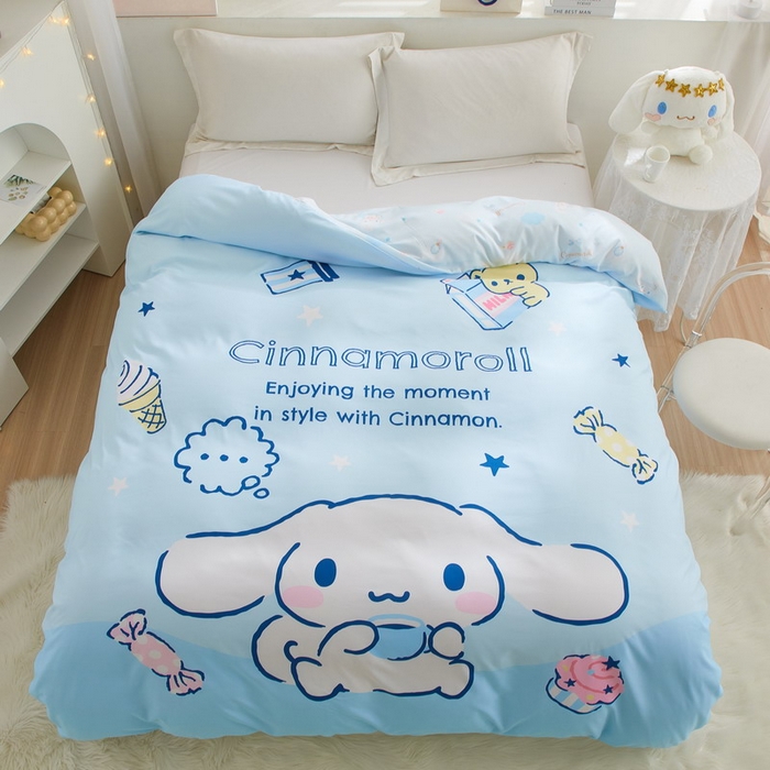 91家纺网 家纺一手货源 找家纺 蘭菲2023新款全棉印染三丽鸥全棉大版卡通四件套-被套 吃货