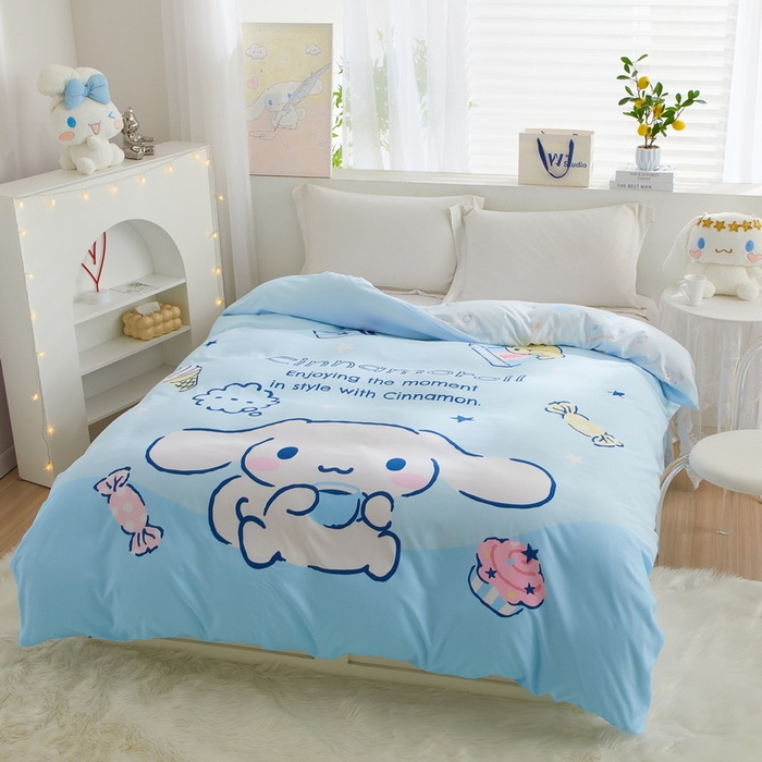 91家纺网 家纺一手货源 找家纺 蘭菲2023新款全棉印染三丽鸥全棉大版卡通四件套-被套 吃货