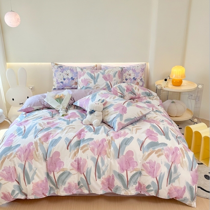 91家纺网 家纺一手货源 找家纺 （总）权瑾家纺 全棉13372印花四件套小清新少女风直播爆款