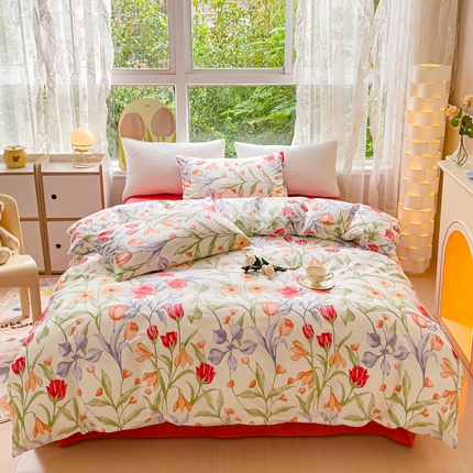 91家纺网 家纺一手货源 找家纺 （总）珺柔 2023新款40支纱13070锁边工艺款全棉印花四件套