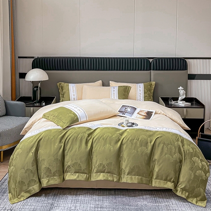 91家纺网 家纺一手货源 找家纺 棠颂家纺 2025新款支双股天竺棉提花刺绣四件套--工艺款（礼盒包装） 兰亭-绿