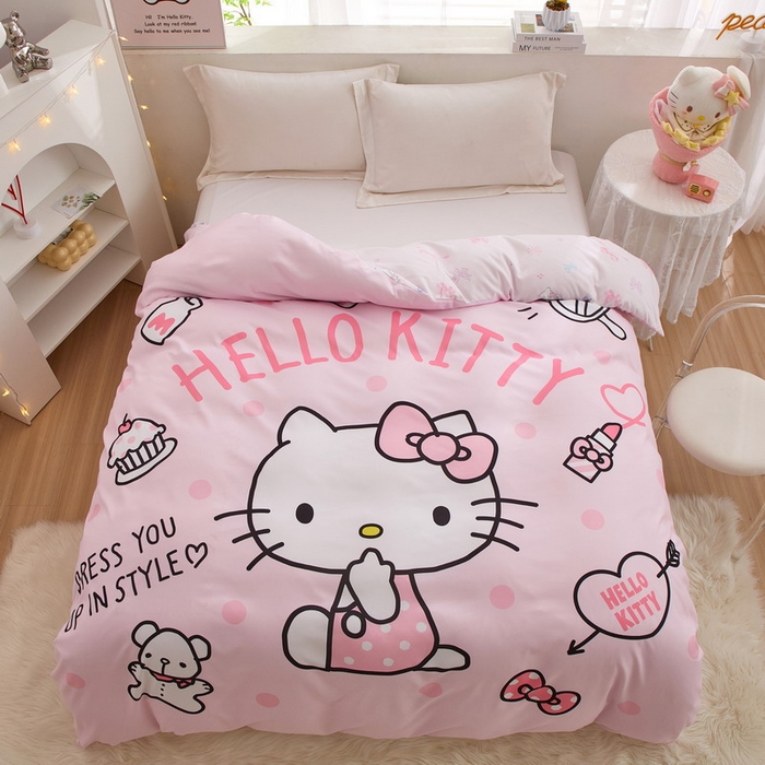 91家纺网 家纺一手货源 找家纺 蘭菲2023新款全棉印染三丽鸥全棉大版卡通四件套-被套 甜心kT