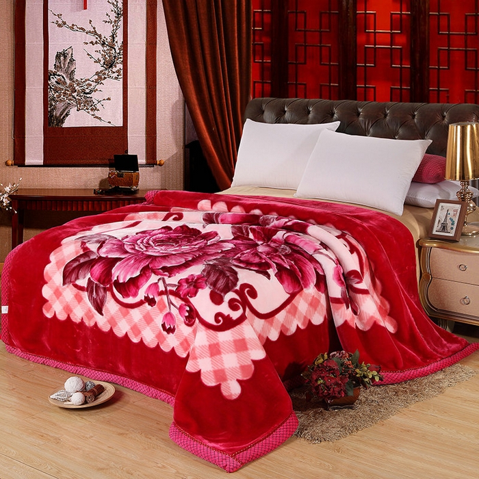 91家纺网 家纺一手货源 找家纺 新月家纺（锦威郎） 2023新款雕花数码印花月光毯 1124铁锈红