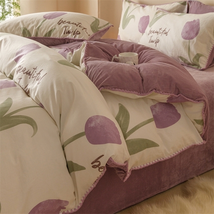 91家纺网 家纺一手货源 找家纺 总红粉佳人新款小清新卡通贝壳边三角针棉加绒单被套