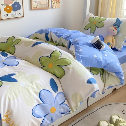 91家纺网 家纺一手货源 找家纺 集布 2023直播爆款小清新全棉纯棉学生三件套 太阳花