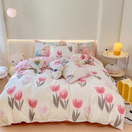 91家纺网 家纺一手货源 找家纺 （总）权瑾家纺 全棉13372印花四件套小清新少女风直播爆款