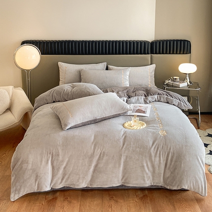 澳梵 2023新款轻奢风牛奶绒刺绣四件套 星空灰