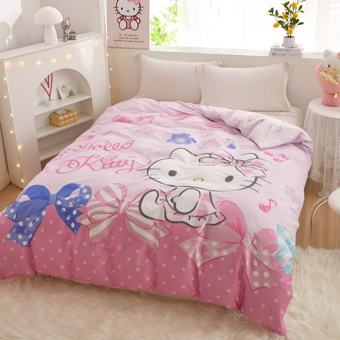 91家纺网 家纺一手货源 找家纺 蘭菲2023新款全棉印染三丽鸥全棉大版卡通四件套-被套 炫彩KT