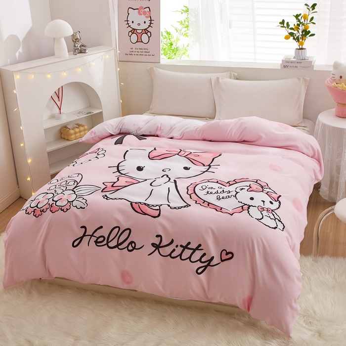 91家纺网 家纺一手货源 找家纺 蘭菲2023新款全棉印染三丽鸥全棉大版卡通四件套-被套 公主