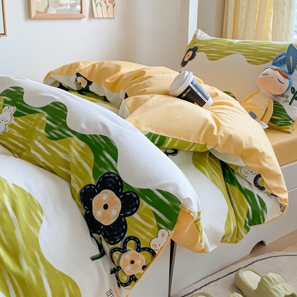 91家纺网 家纺一手货源 找家纺 集布 2023直播爆款小清新全棉纯棉学生三件套 彼岸花