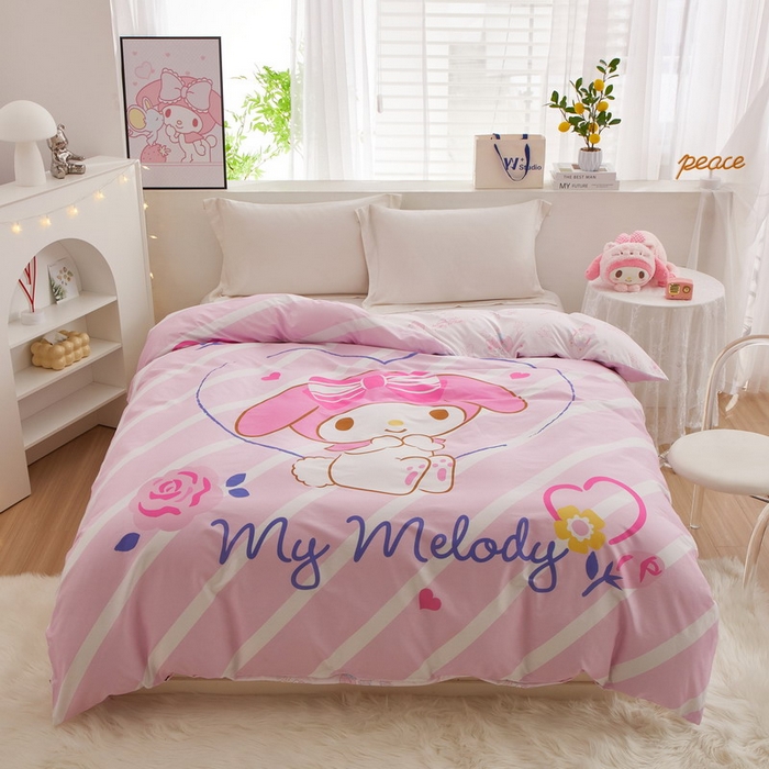 91家纺网 家纺一手货源 找家纺 蘭菲2023新款全棉印染三丽鸥全棉大版卡通四件套-被套 天真