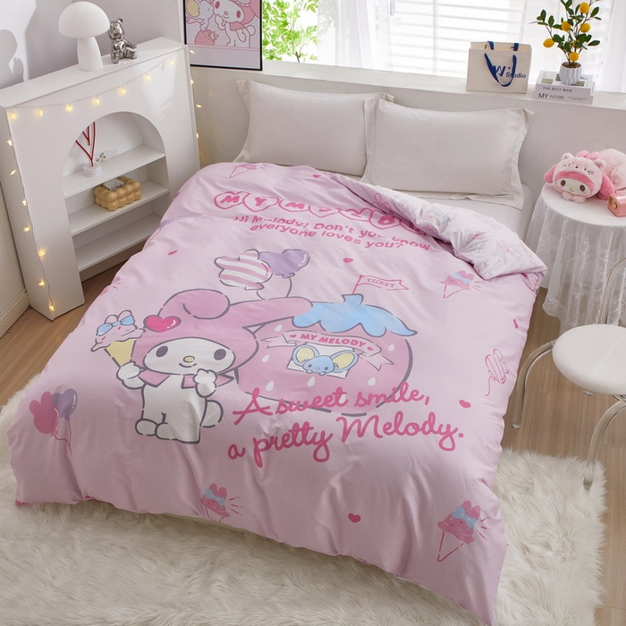 91家纺网 家纺一手货源 找家纺 蘭菲2023新款全棉印染三丽鸥全棉大版卡通四件套-被套 花园宝宝