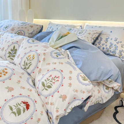 91家纺网 家纺一手货源 找家纺 （总）权瑾家纺 13372全棉纯棉四件套直播爆款小清新少女风