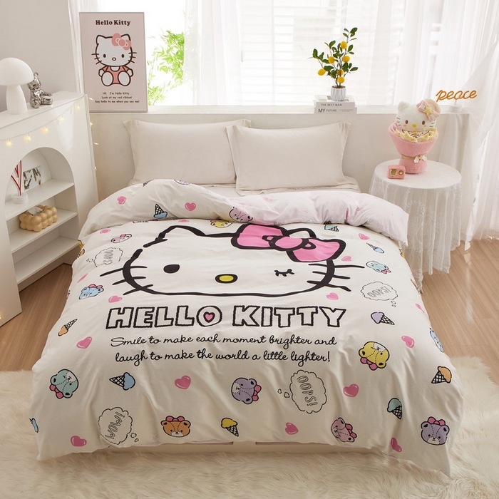 91家纺网 家纺一手货源 找家纺 蘭菲2023新款全棉印染三丽鸥全棉大版卡通四件套-被套 甜品站