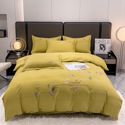 云锦2023新款全棉磨毛绣花四件套系列 悦动黄色