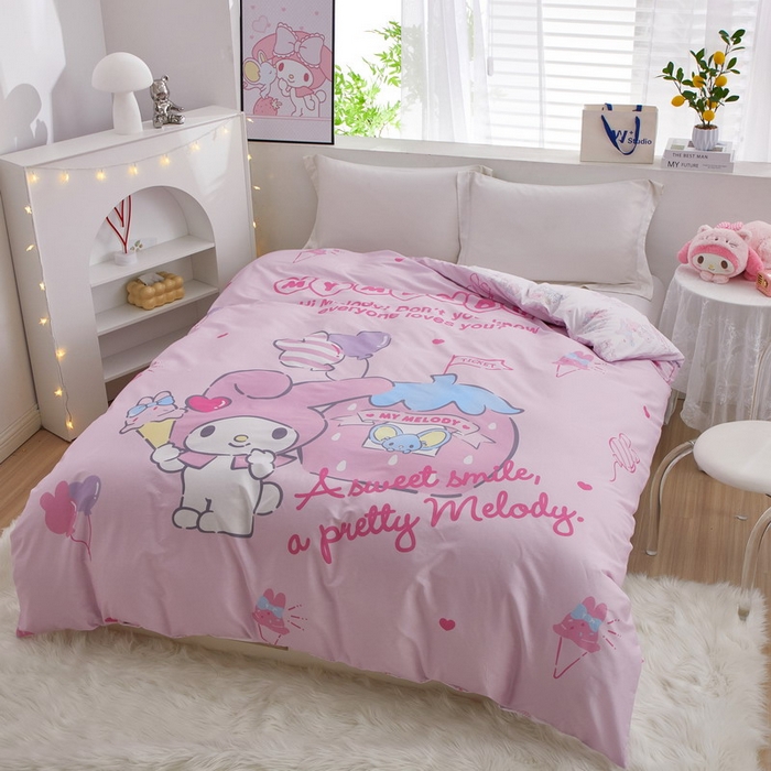 91家纺网 家纺一手货源 找家纺 蘭菲2023新款全棉印染三丽鸥全棉大版卡通四件套-被套 花园宝宝