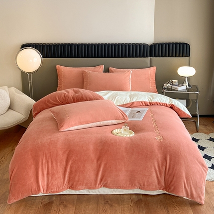 澳梵 2023新款轻奢风牛奶绒刺绣四件套 爱玛橙