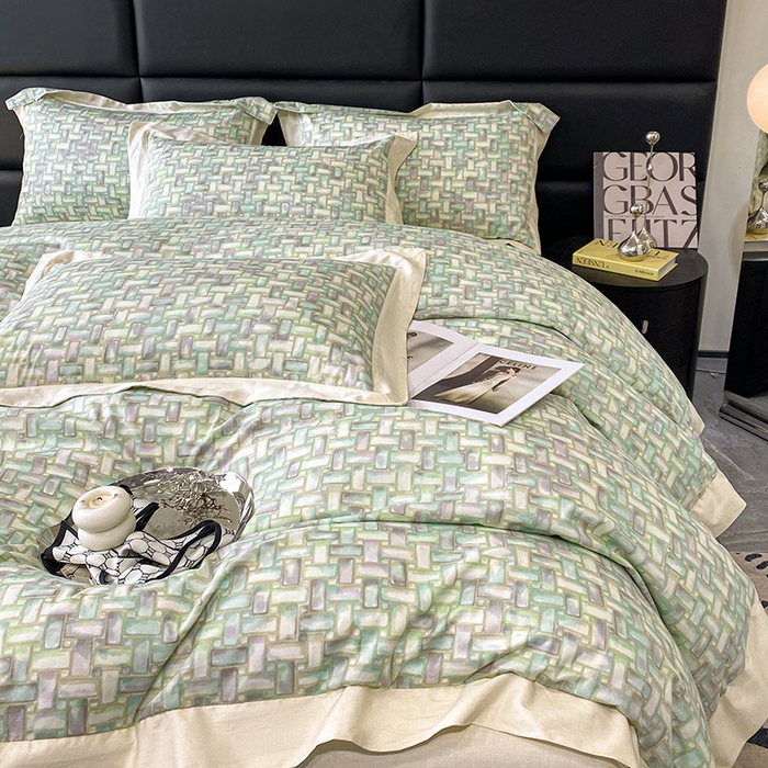 91家纺网 家纺一手货源 找家纺 金奇达 2024新款全棉宽边轻奢四件套 岛屿