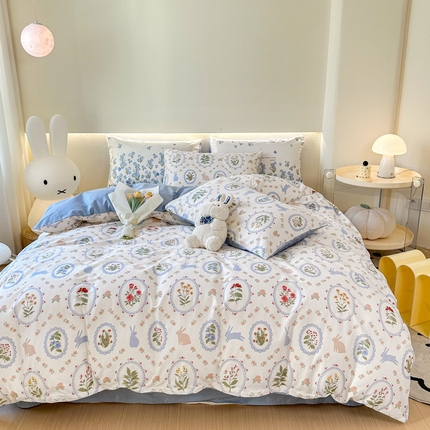 91家纺网 家纺一手货源 找家纺 （总）权瑾家纺 全棉13372印花四件套小清新少女风直播爆款