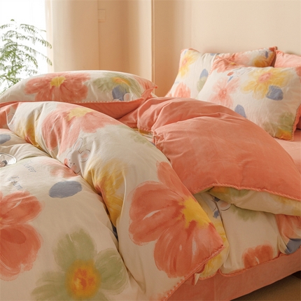 91家纺网 家纺一手货源 找家纺 总红粉佳人新款小清新卡通贝壳边三角针棉加绒单被套