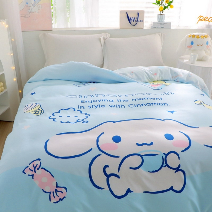 91家纺网 家纺一手货源 找家纺 蘭菲2023新款全棉印染三丽鸥全棉大版卡通四件套-被套 吃货