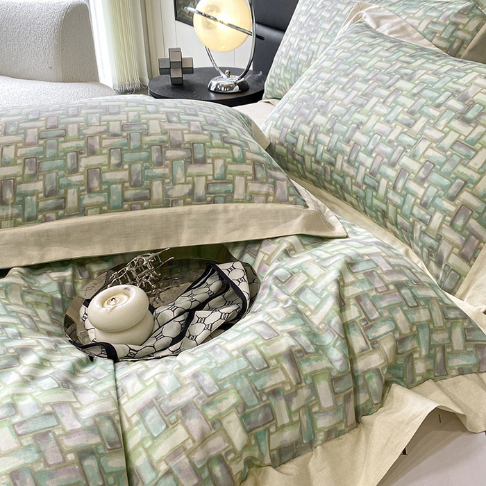 91家纺网 家纺一手货源 找家纺 金奇达 2024新款全棉宽边轻奢四件套 岛屿