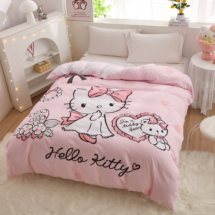 91家纺网 家纺一手货源 找家纺 蘭菲2023新款全棉印染三丽鸥全棉大版卡通四件套-被套 公主