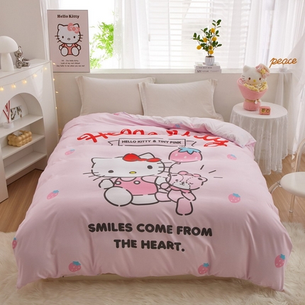 91家纺网 家纺一手货源 找家纺 蘭菲2023新款全棉印染三丽鸥全棉大版卡通四件套-被套 草莓派