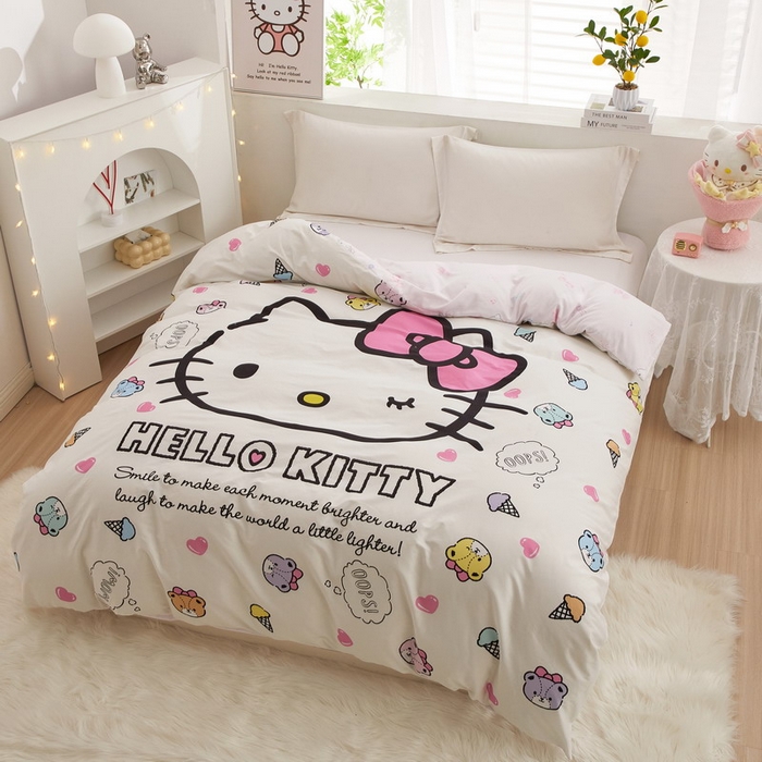 91家纺网 家纺一手货源 找家纺 蘭菲2023新款全棉印染三丽鸥全棉大版卡通四件套-被套 甜品站