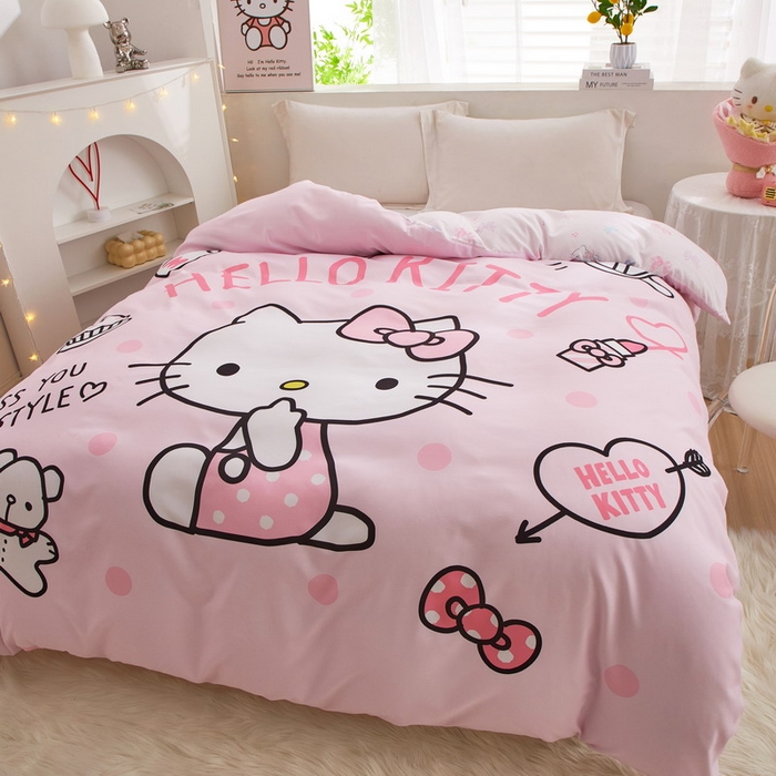 91家纺网 家纺一手货源 找家纺 蘭菲2023新款全棉印染三丽鸥全棉大版卡通四件套-被套 甜心kT