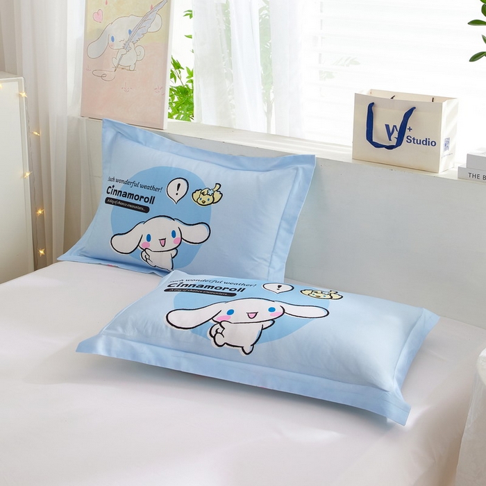 91家纺网 家纺一手货源 找家纺 蘭菲2023新款全棉印染三丽鸥全棉大版卡通四件套-枕套 布丁