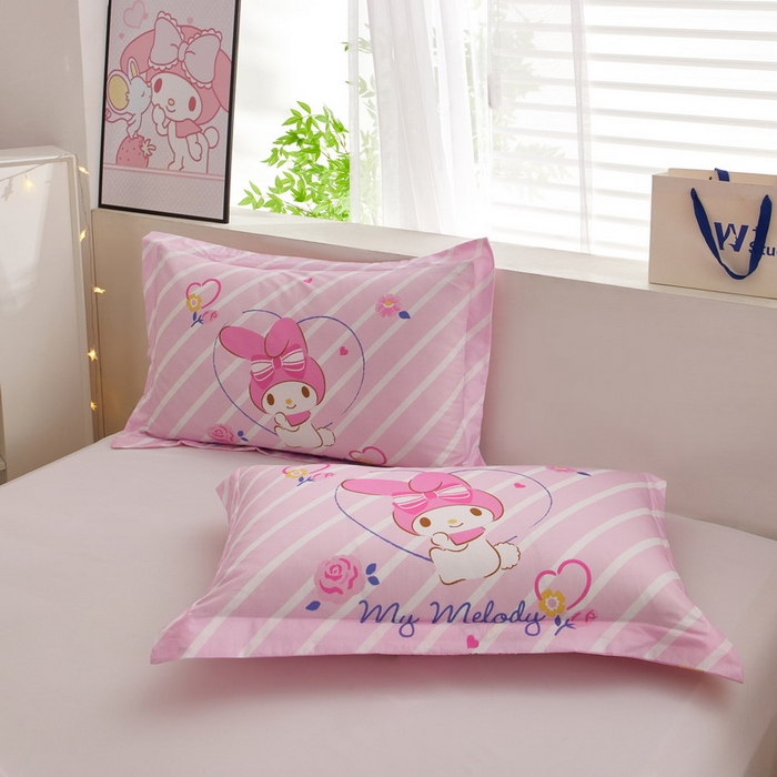 91家纺网 家纺一手货源 找家纺 蘭菲2023新款全棉印染三丽鸥全棉大版卡通四件套-枕套 天真