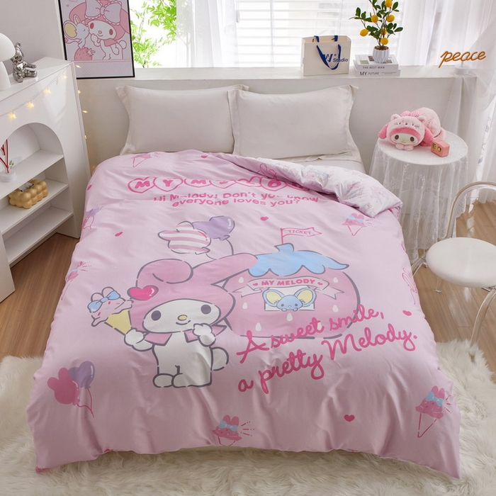 91家纺网 家纺一手货源 找家纺 蘭菲2023新款全棉印染三丽鸥全棉大版卡通四件套-被套 花园宝宝