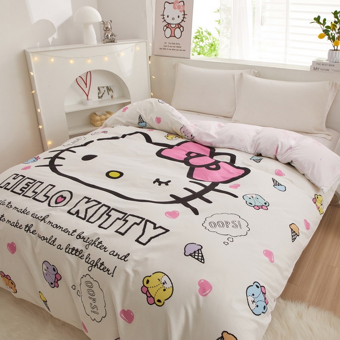 91家纺网 家纺一手货源 找家纺 蘭菲2023新款全棉印染三丽鸥全棉大版卡通四件套-被套 甜品站