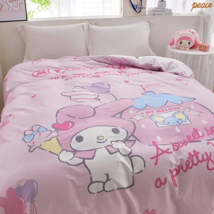 91家纺网 家纺一手货源 找家纺 蘭菲2023新款全棉印染三丽鸥全棉大版卡通四件套-被套 花园宝宝