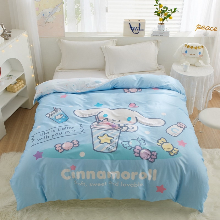 91家纺网 家纺一手货源 找家纺 蘭菲2023新款全棉印染三丽鸥全棉大版卡通四件套-被套 奶茶来了