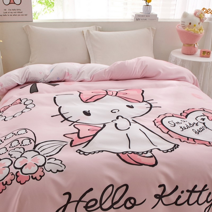 91家纺网 家纺一手货源 找家纺 蘭菲2023新款全棉印染三丽鸥全棉大版卡通四件套-被套 公主