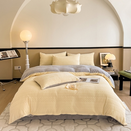 澳梵 2023新款雕花牛奶绒四件套 巴洛特-嫩黄