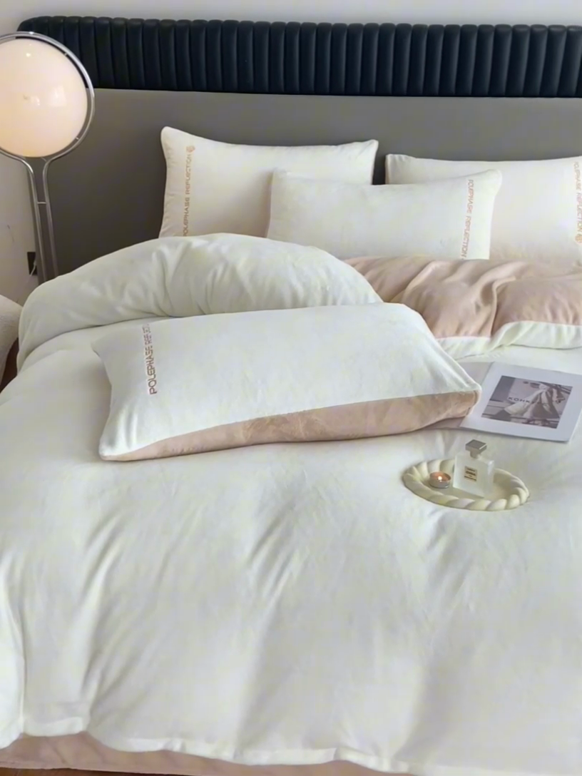 91家纺网 家纺一手货源 找家纺 澳梵 2023新款轻奢风牛奶绒刺绣四件套 奶昔白