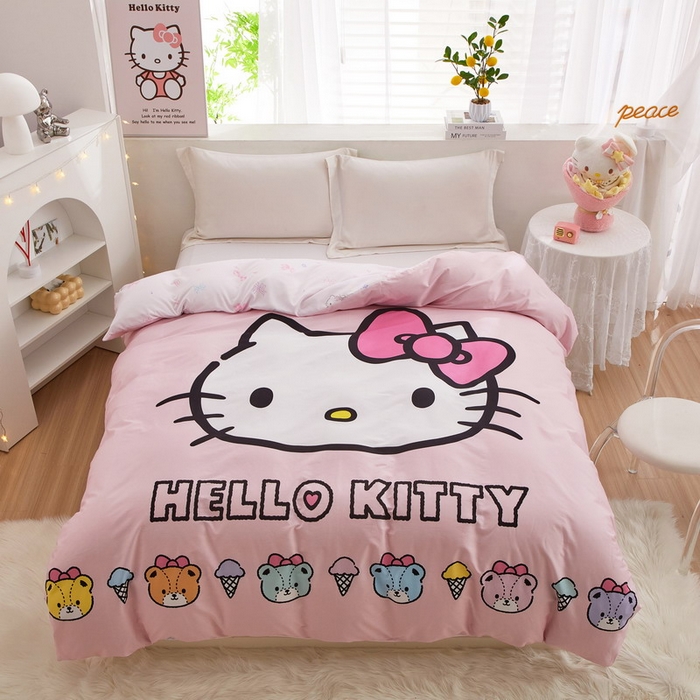 91家纺网 家纺一手货源 找家纺 蘭菲2023新款全棉印染三丽鸥全棉大版卡通四件套-被套 粉系