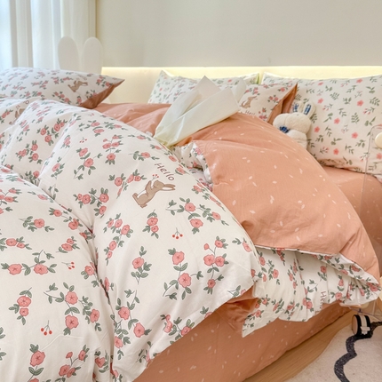 91家纺网 家纺一手货源 找家纺 权瑾家纺 13372全棉纯棉四件套直播爆款小清新少女风 苏蕾