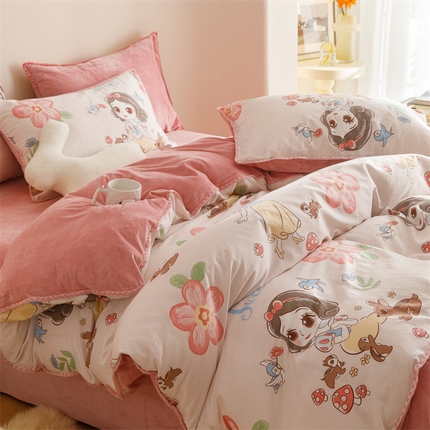 91家纺网 家纺一手货源 找家纺 总红粉佳人新款小清新卡通贝壳边三角针棉加绒单被套
