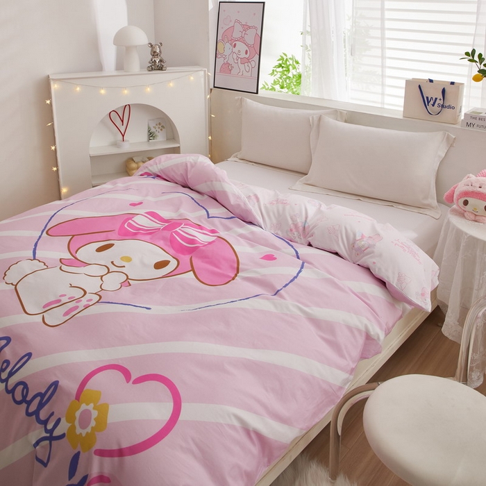 91家纺网 家纺一手货源 找家纺 蘭菲2023新款全棉印染三丽鸥全棉大版卡通四件套-被套 天真