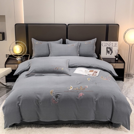 云锦2023新款全棉磨毛绣花四件套系列 悦动灰色