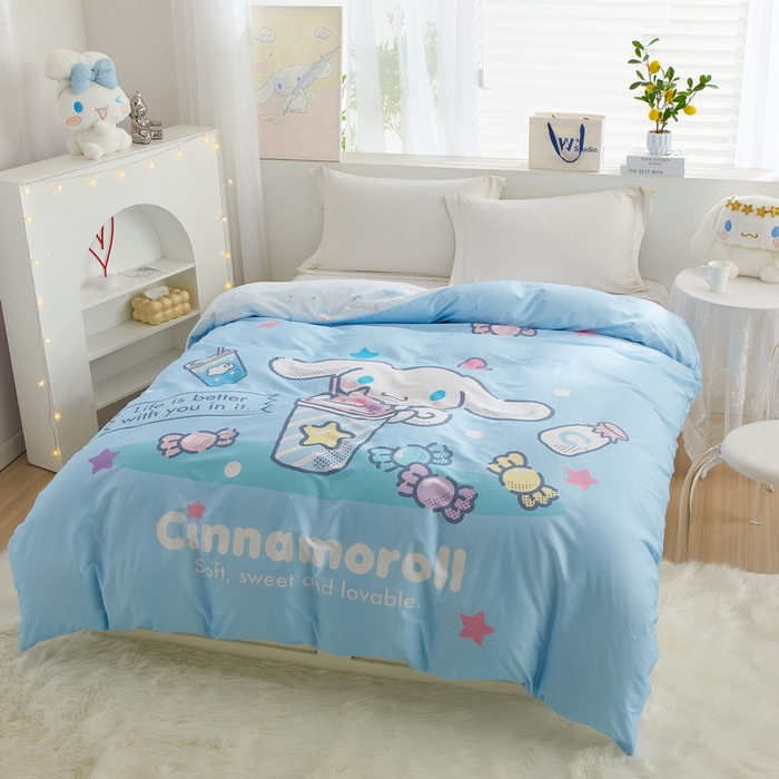 91家纺网 家纺一手货源 找家纺 蘭菲2023新款全棉印染三丽鸥全棉大版卡通四件套-被套 奶茶来了