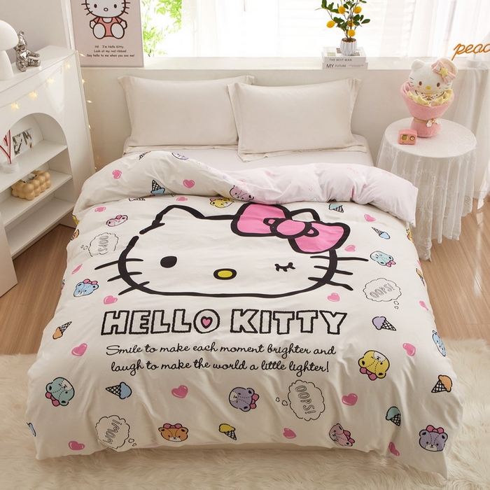 91家纺网 家纺一手货源 找家纺 蘭菲2023新款全棉印染三丽鸥全棉大版卡通四件套-被套 甜品站