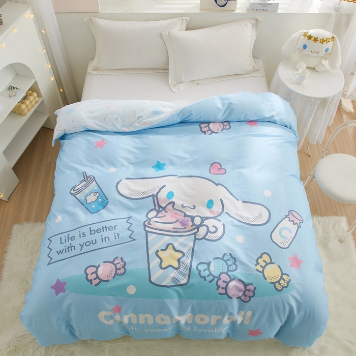 91家纺网 家纺一手货源 找家纺 蘭菲2023新款全棉印染三丽鸥全棉大版卡通四件套-被套 奶茶来了