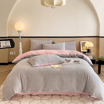 澳梵 2023新款雕花牛奶绒四件套 浪漫花都-灰